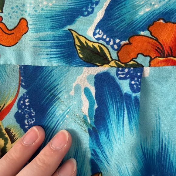 Vintage 70s Authentic Hawaiian Luau Shirt Mens M Hibiscus Floral Ocean Blue - Picture 14 of 15